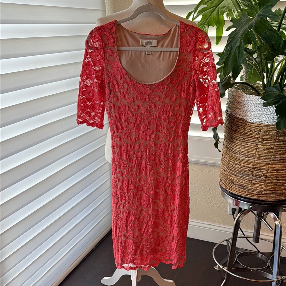 Belle Badgley Mischka Orange Lace Midi Dress 6